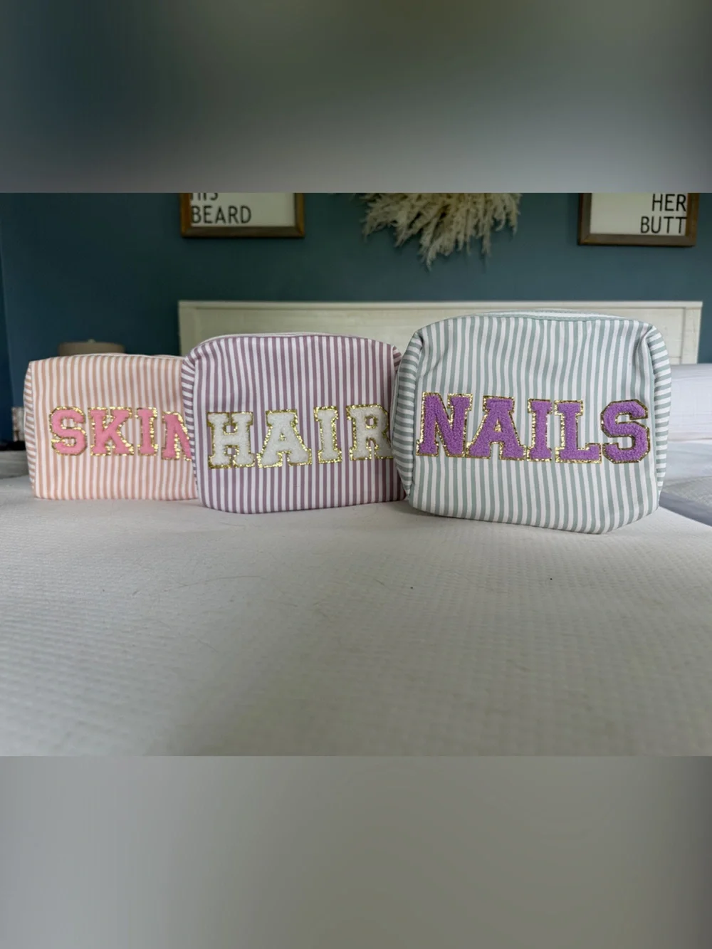 Personalized Striped Cosmetic Bags
